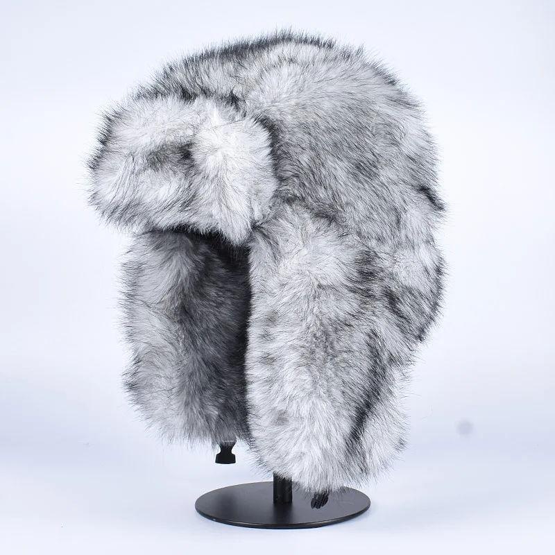 Chapéu de pele sintética russo de luxo feminino ushanka 2025