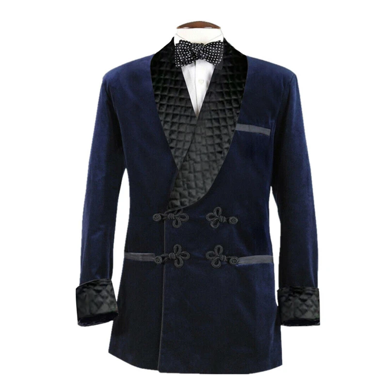Men Suits Jackets Purple Velvet Men Suit Jacket Shawl Lapel Long Blazer with Double Breasted Dinner Party Wedding Tuxedo