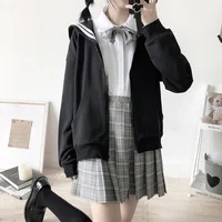 Deeptown Kawaii Zip Up Hoodies Black Japanese Preppy Style Sailor Collar Sweatshirts Sweet Lolita Coats Loose Cute Top Soft Girl - Image 5