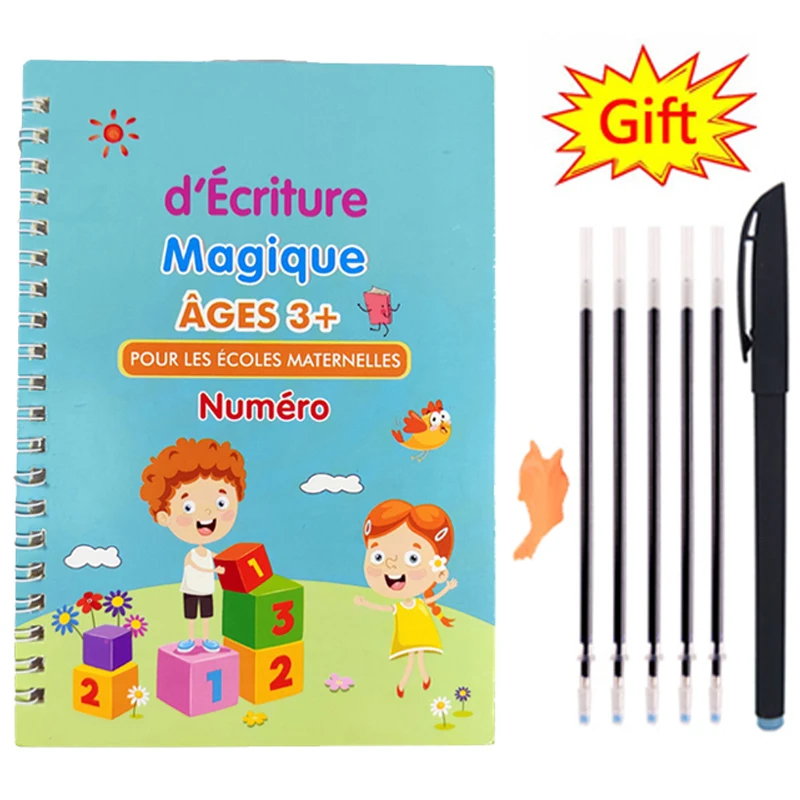 11 Pièces Cahier Ecriture Anglais Set,Livre Calligraphie Enfant  Réutilisé,Cahier Calligraphie Magique Pratique avec Stylo,Recharges