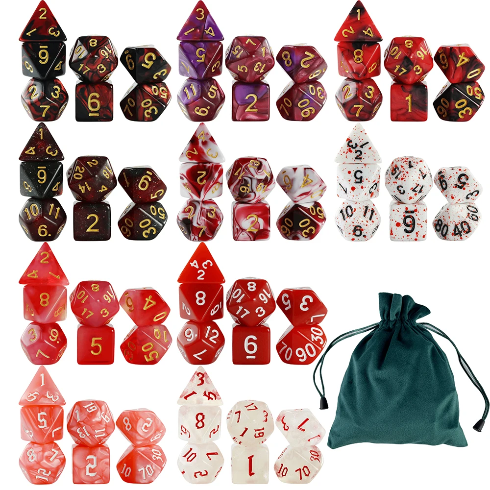 

70 шт./10 комплектов многогранные игральные кости D4 ~ D20 с сумкой для DNDGame