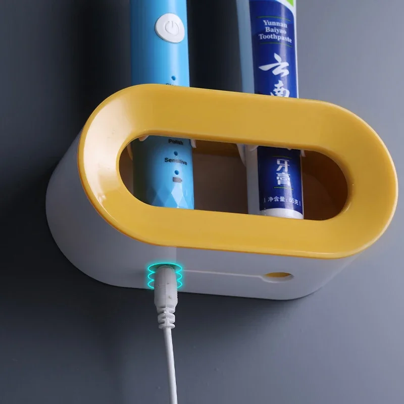 Toothbrush Holder Electric Toothbrush Holder Double Hole Self-adhesive Stand Rack Wall-Mounted Holder Storage Space Saving Bathroom Accessories