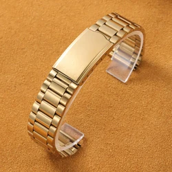 Elegant Silver Gold Stainless Steel Watch Band with Folding Buckle - Universal Metal Bracelet - 20mm (Gold)