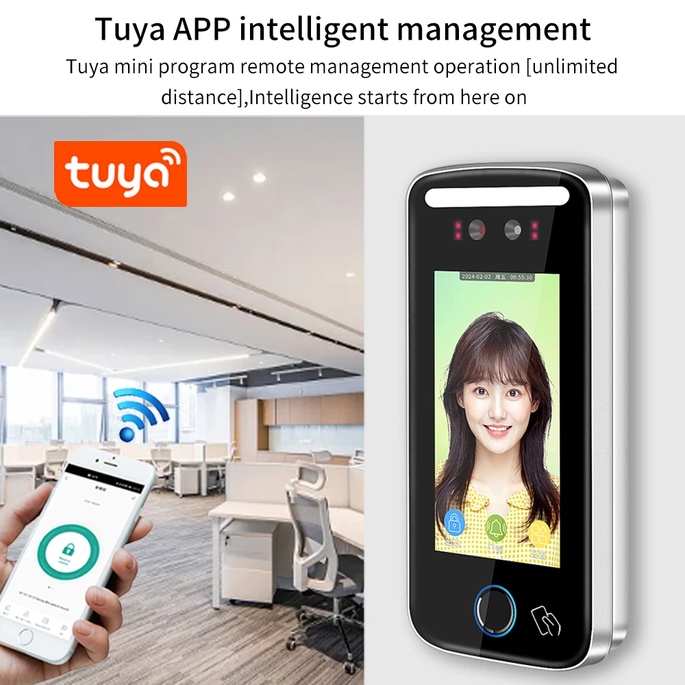 5 inch Tuya WIFI Facial Recognition USB TCP/IP Time Attendance Device 5000 AI Face Dynamic RFID 125KHz Access control System face recognition access control system
