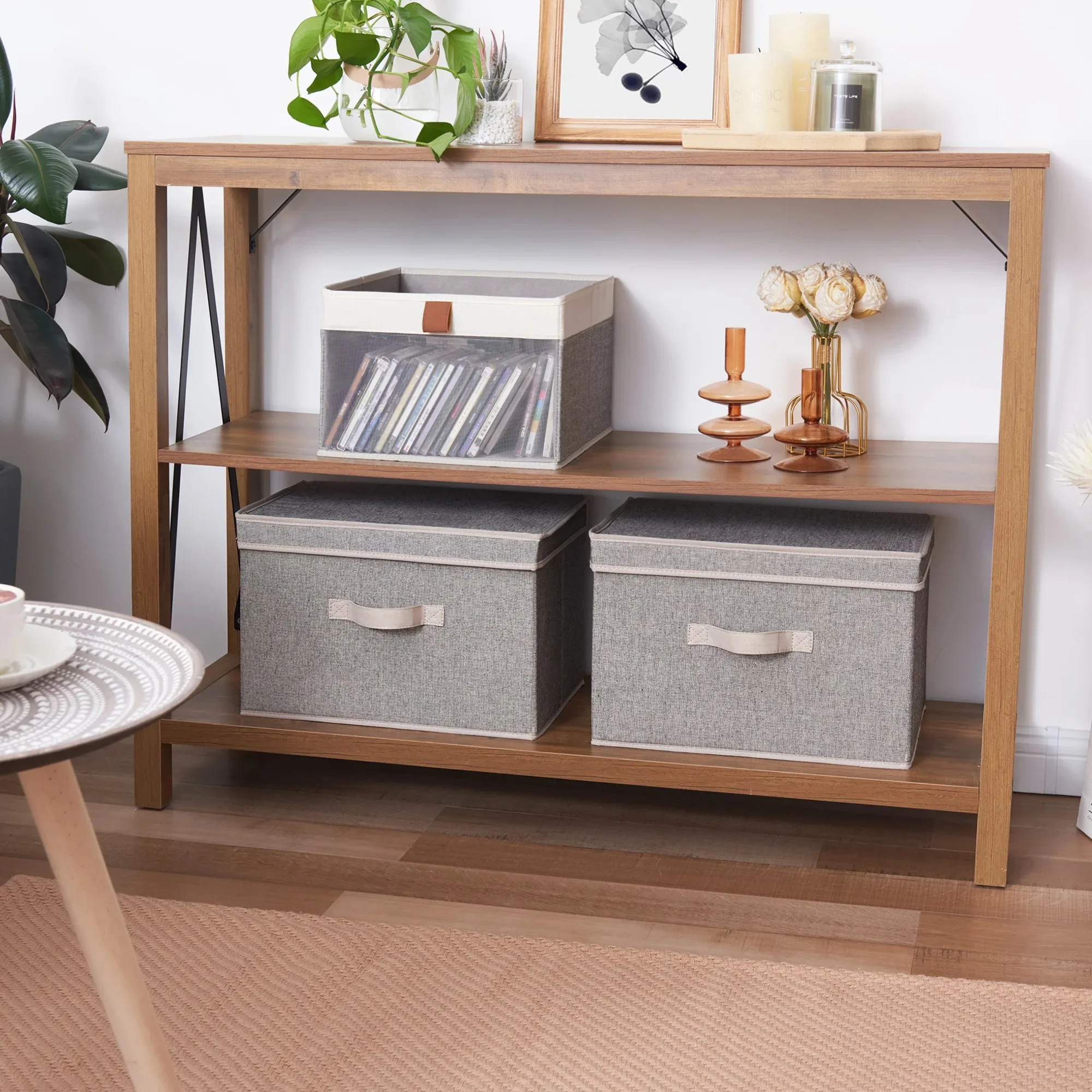 

Foldable Fabric Organizer with Lid Closet Gray Organizer Set of 2