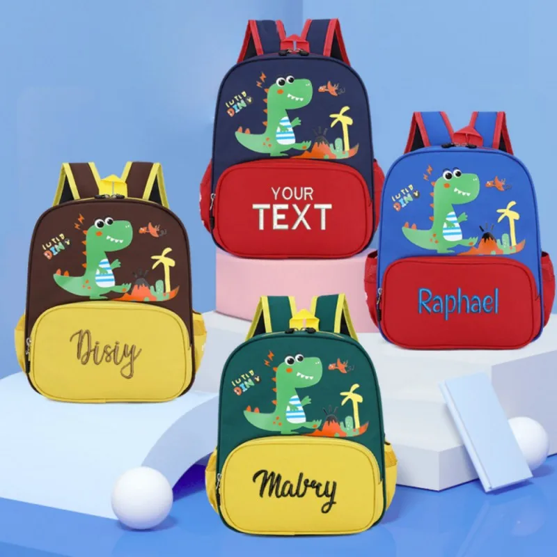 

Custom Little Dinosaur Kindergarten backpack Embroidered Any Name Cartoon lightweight Children's Waterproof Backpack