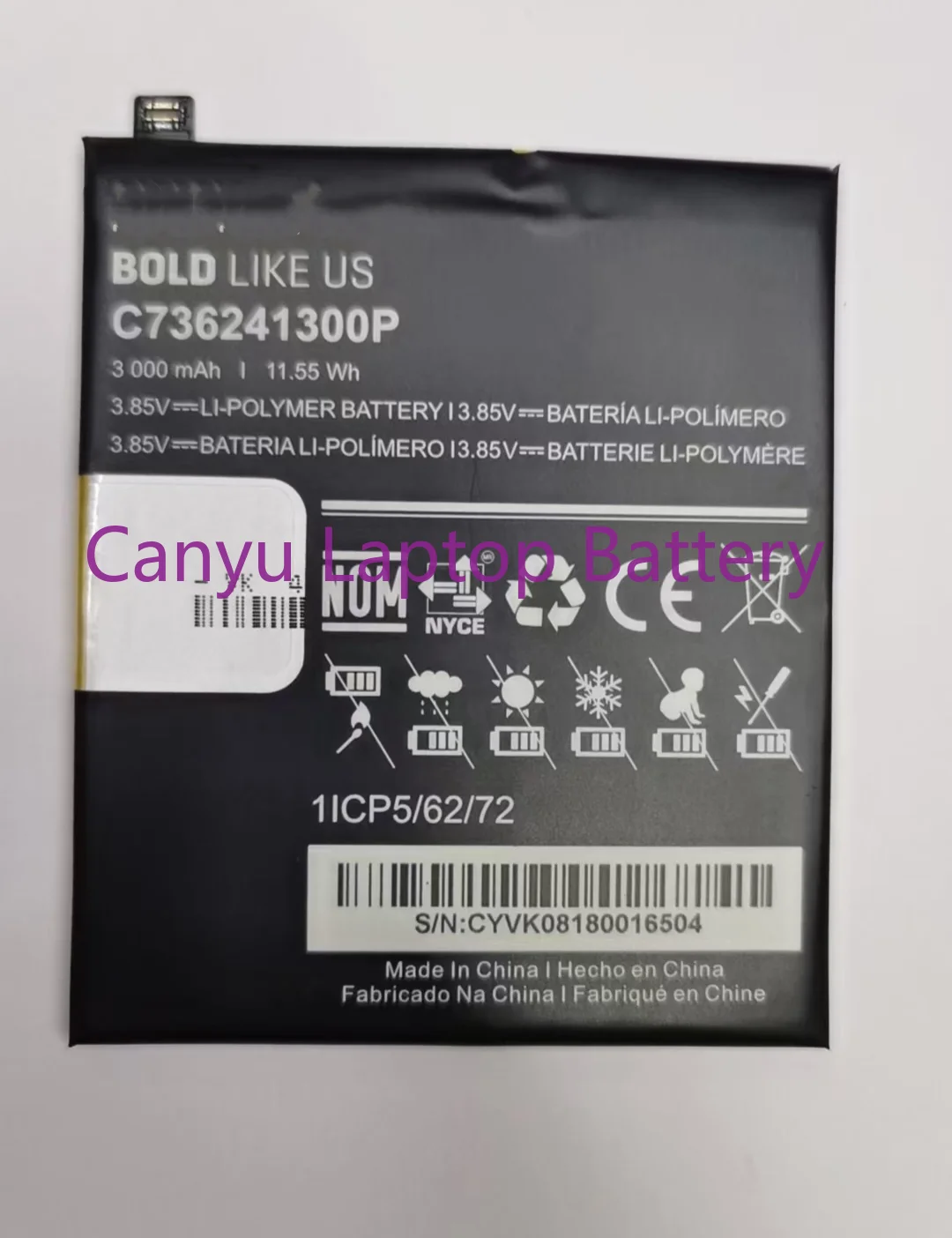 

3.85V 3000mAh 11.55Wh C736241300P Mobile Phone Battery