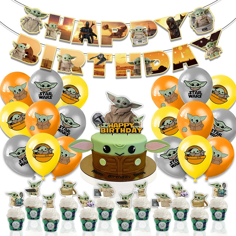 Disney Baby Yoda Balloons Birthday Set Mandalorian Theme Party Decorations Master Pull Flag Regali Di Compleanno Per Bambini