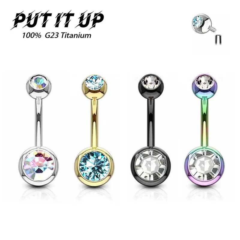 G23 Titanium Navel Ring 14G Internal Thread Belly Piercing Inlay 5A