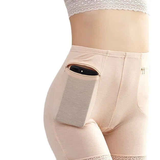 New Spring Summer Double-open Zipper Large Pocket Safety Pants Women's Anti-exposure Quarter Safety Briefs Breathable Base Pants
