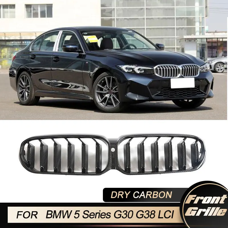 

Car Front Grille Trim for BMW 5 Series G30 G38 LCI 2021-2023 Replacement Auto Racing Front Bumper Grill Cover Grille Dry Carbon