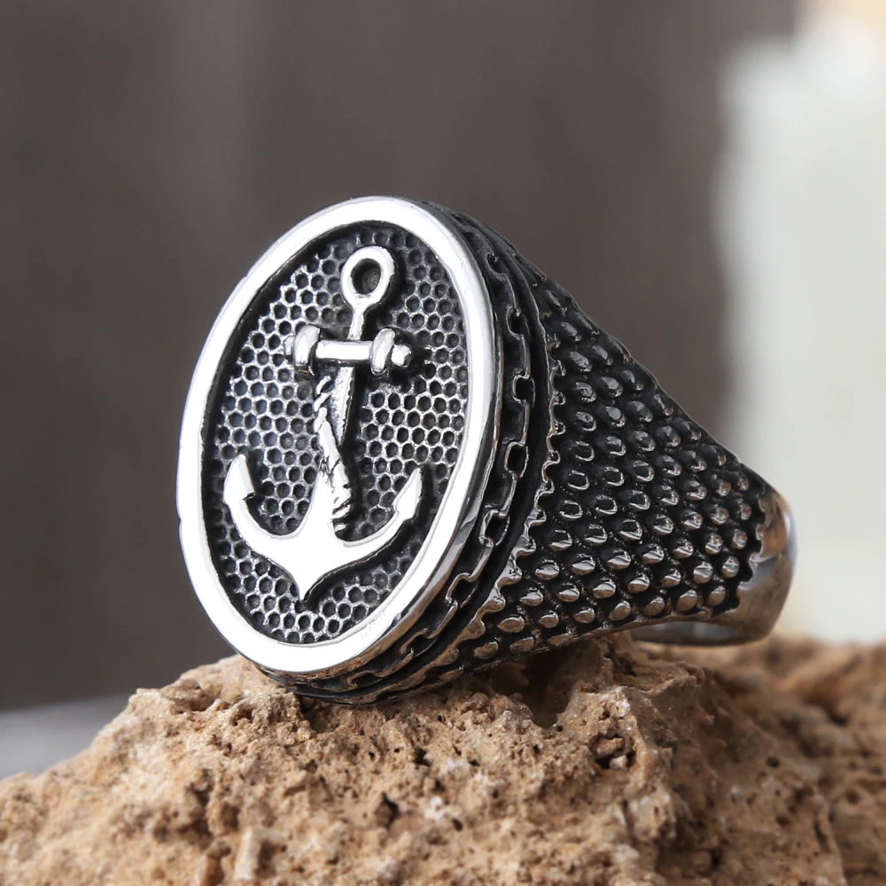 Anillo de ancla vikinga de lunares Retro para hombres, sello de inoxidable de Color, Punk, Hip Hop, joyería de calle, regalo|Anillos| - AliExpress