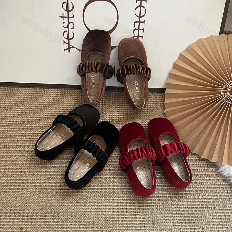 New 2025 Fashion Baby Girls Princess Band Shoes Shallow Velvet Infant Toddler Children Slip on Dance Shoes Soft Sole Flat Shoes 2