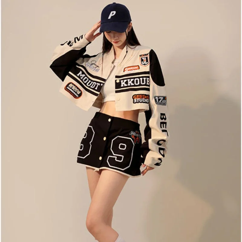

Американская Ретро бейсбольная куртка со съемными буквами для женщин Y2K уличная готика панк хип-хоп трендовая дикая куртка парные повседневные свободные топы