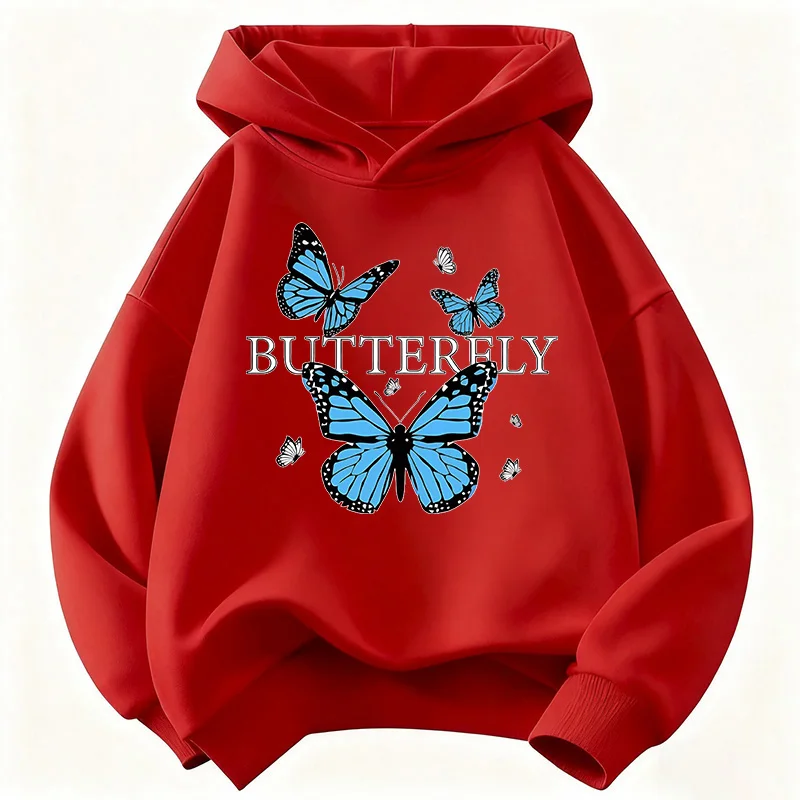 Children's Blue Butterfly Fashion Design Sweatshirt - Cute and Casual Hoody