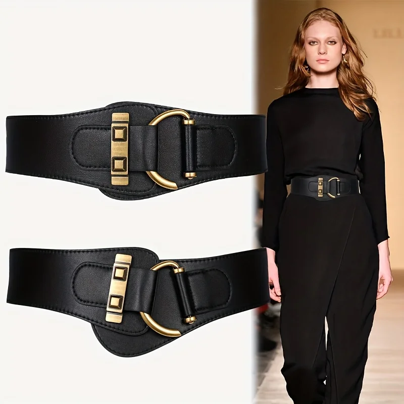 

Punk Rivet Studded Adjustable Wide Belts Trendy Solid Color Belt Classic Coat Dress Belt For Women