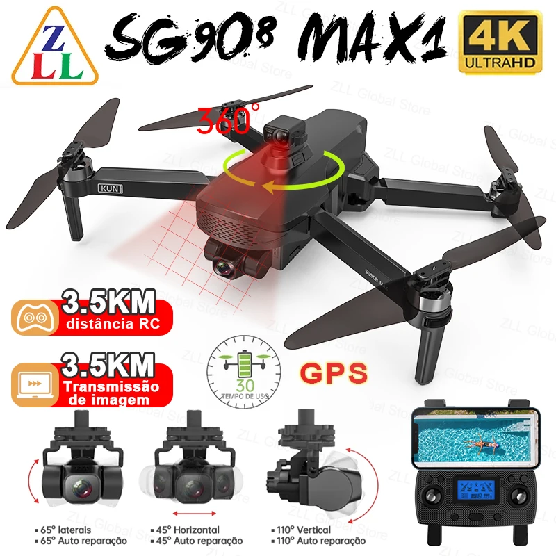 ZLL KUN SG908 MAX 360 포함 °   장애물 회피 3축 짐벌 전문 4K..