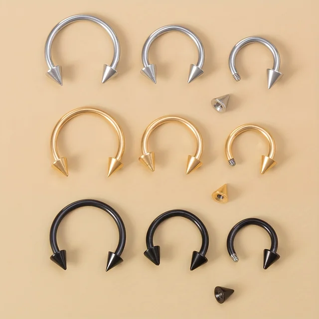 1PCS 6/8/10mm Men Spike Nose Septum Piercing Ring Horseshoe Piercing Lip Ear Ring 16G Jewelry For Women Stainless Steel 6