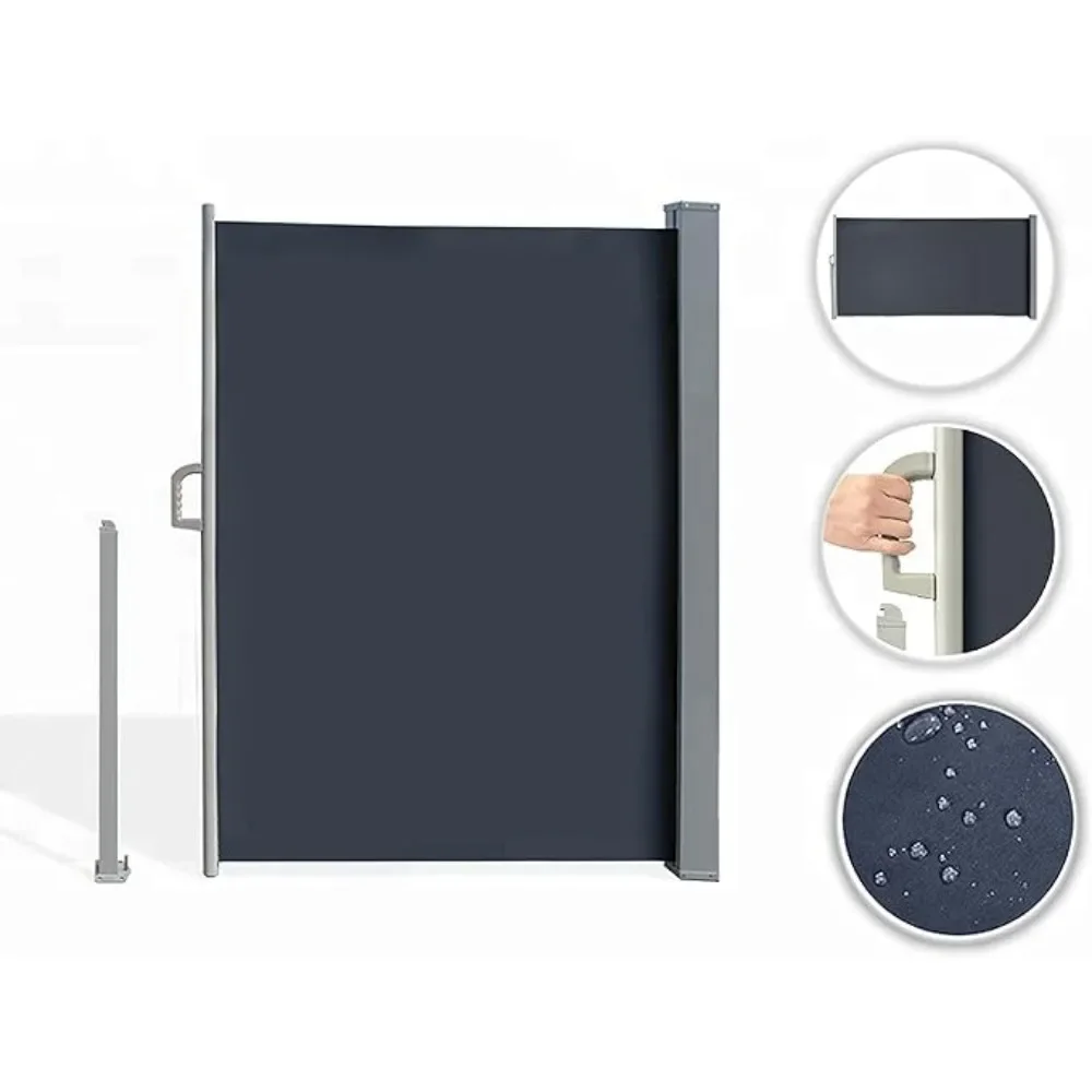 138" X 71" Retractable Side Awning,Waterproof & UV-Resistant, Folding Privacy Screen Room Divider Roll Up Balcony（Grey）