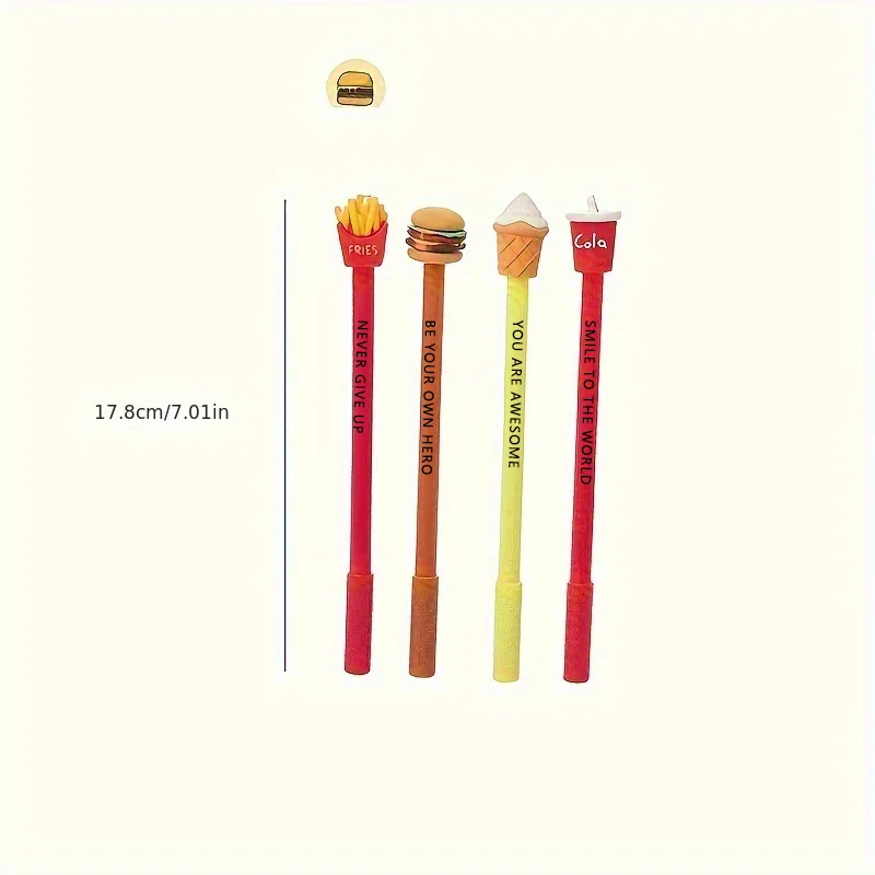 4pcs Creative French Fries Cola Hamburger Inspirational Gel Pens 0.5mm Black Ink Quick Drying Signature Pen Writing Stationery 6