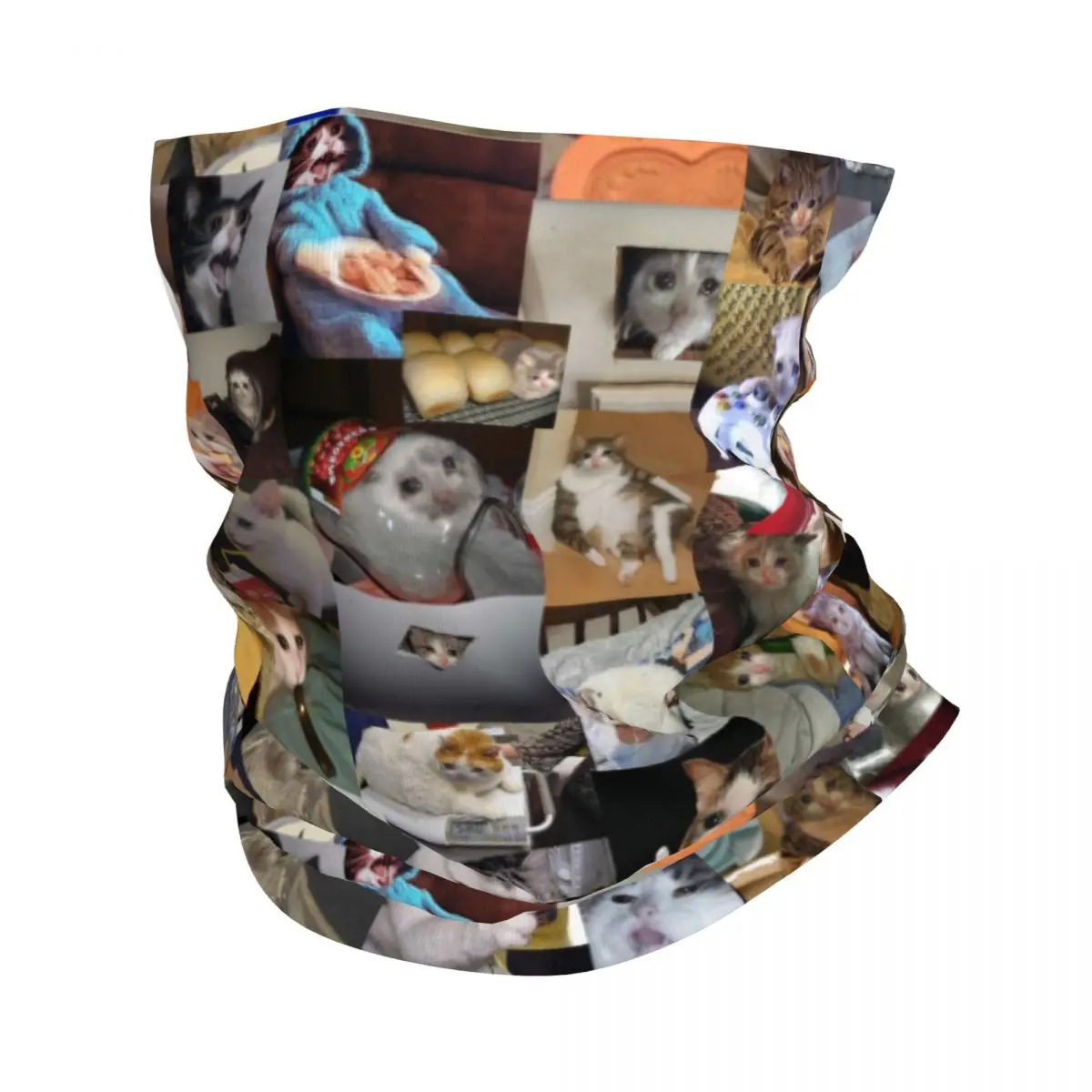 

Crying Cats Meme Winter Headband Neck Warmer Men Women Hiking Camping Tube Scarf Funny Creative Face Bandana Gaiter