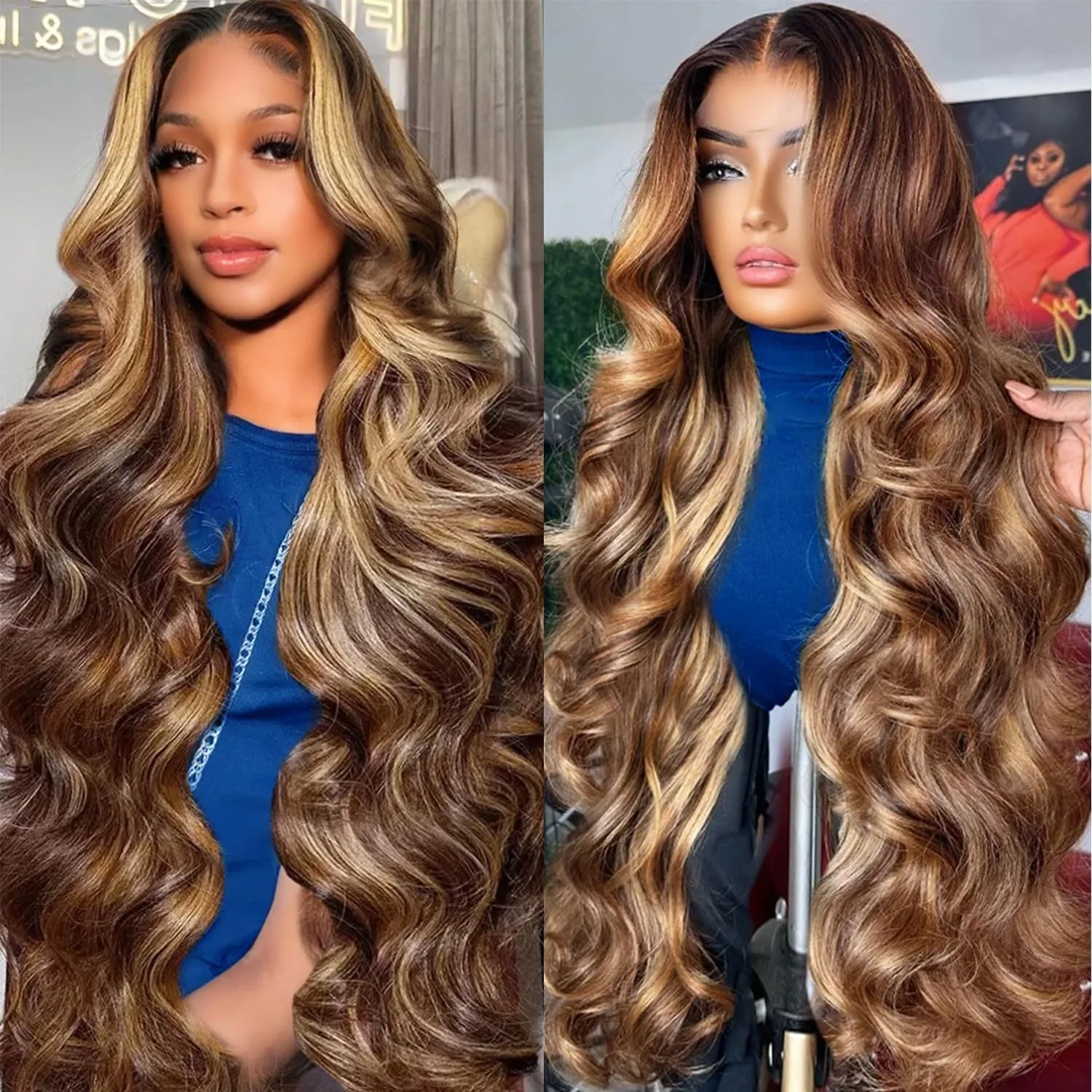 40 Inch 13x4 Lace Front Human Hair Wig 200% Density 4/27 Highlight Ombre Blonde Body Wave 13x6 HD Lace Frontal Human Hair Wigs 1
