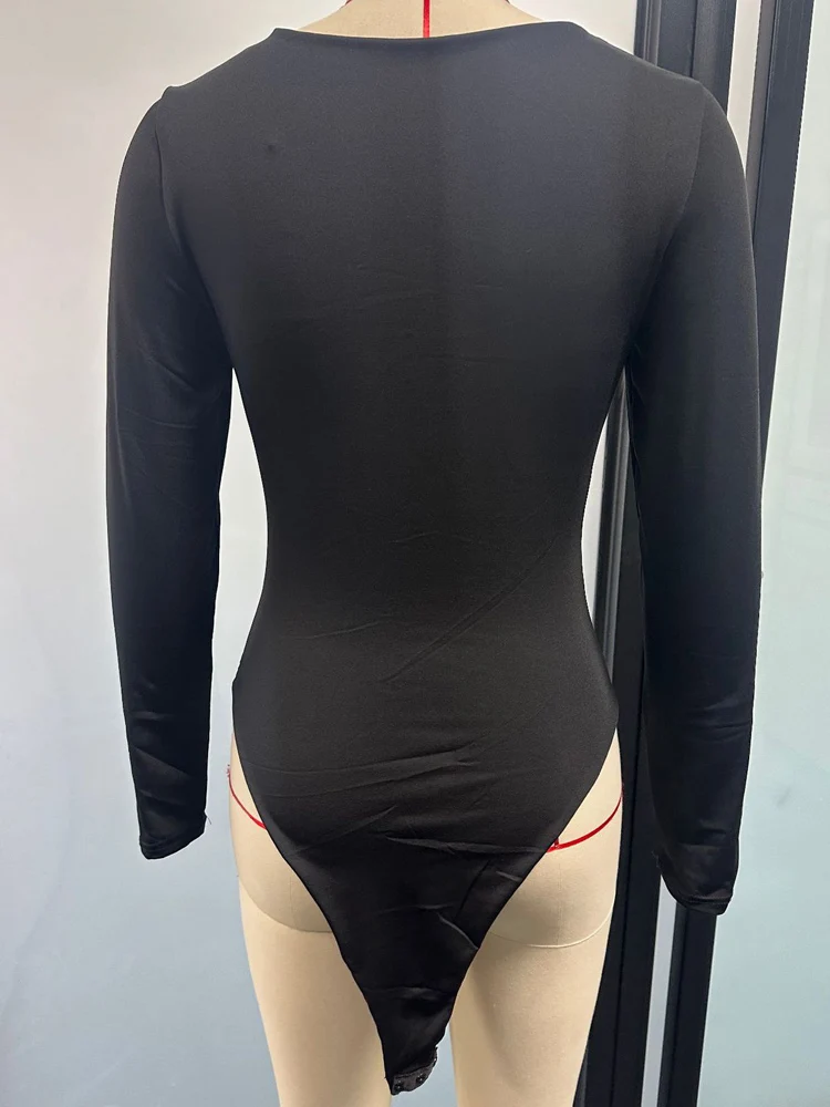 Women Long Sleeve Solid Color Slim Bodysuits Clubwear Tops