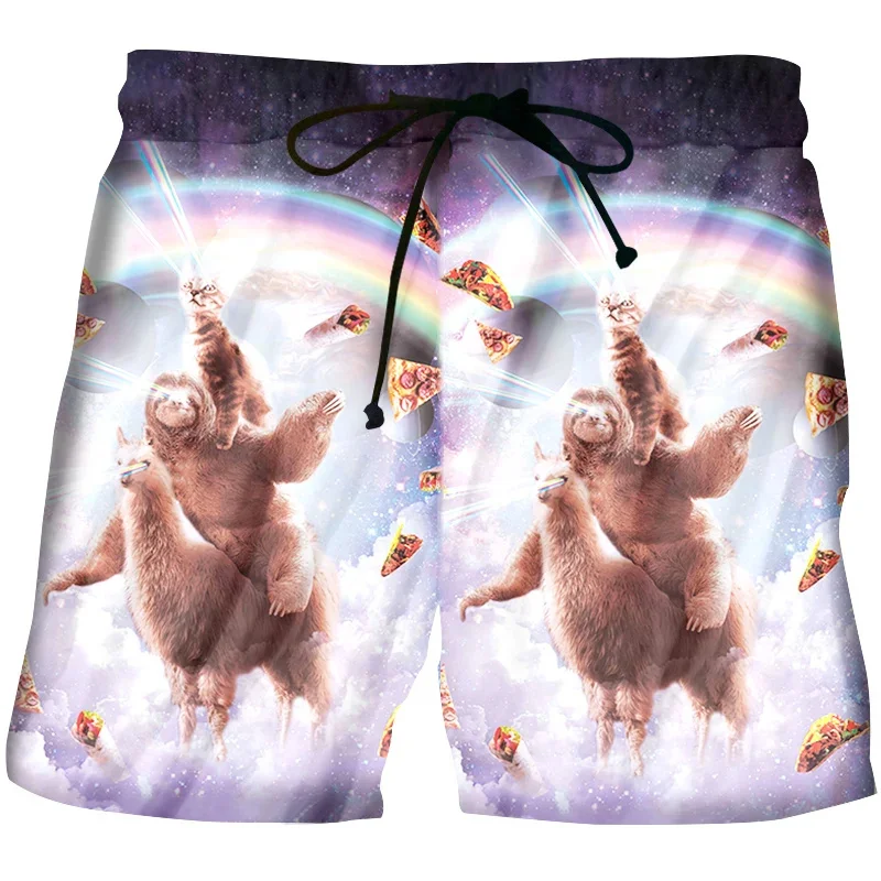 

Fashion Funny Short Pants Summer Vacation Men/women Sloth Cat Riding Alpaca 3D Print Swimwear Harajuku Streetwear Lace Up Shorts