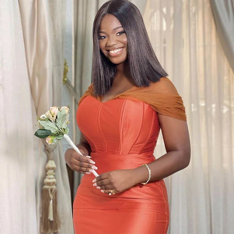 Customized Orange Bridesmaid Dresses for Women Tulle Straps
