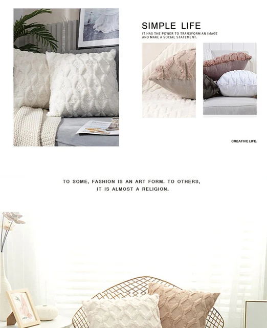 Plush Fluffy Cushion Cover Beige 45x45cm 30x50cm Diamond Pattern