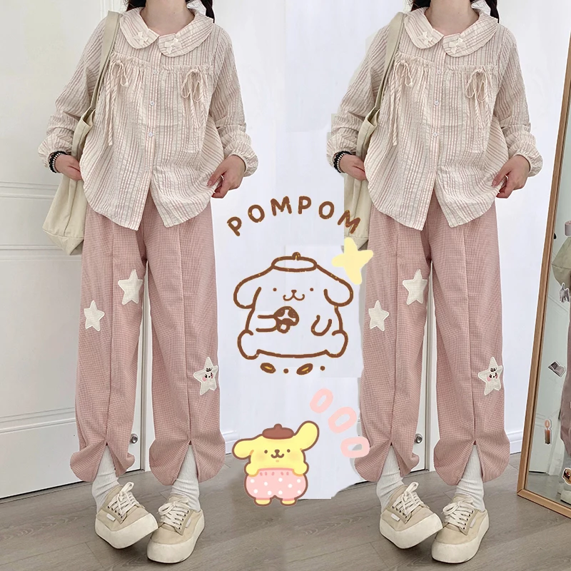 

Sanrio Cute Pompompurin Corduroy Wide Leg Pants Autumn and Winter Sweet Loose Casual Trousers Versatile Design Fashion Trousers