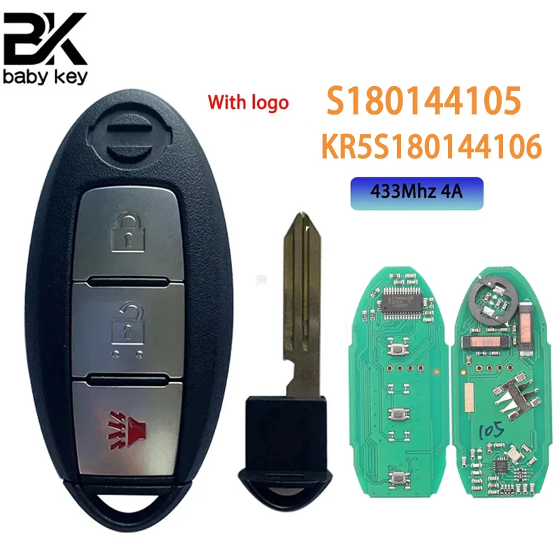 

for 3 buttons Smart Key 433MHz For Nissan Rogue US X-Trail 2015 2016 2017 2018 With 4A Chip HITAG AES KR5S180144106 S180144105