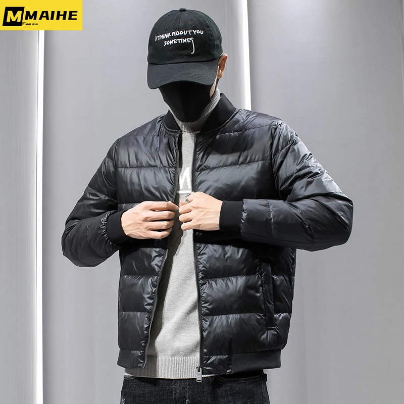 

High-end down jacket men's short standing collar light warm winter white duck down coat outdoor cycling ski wear doudoune hommes