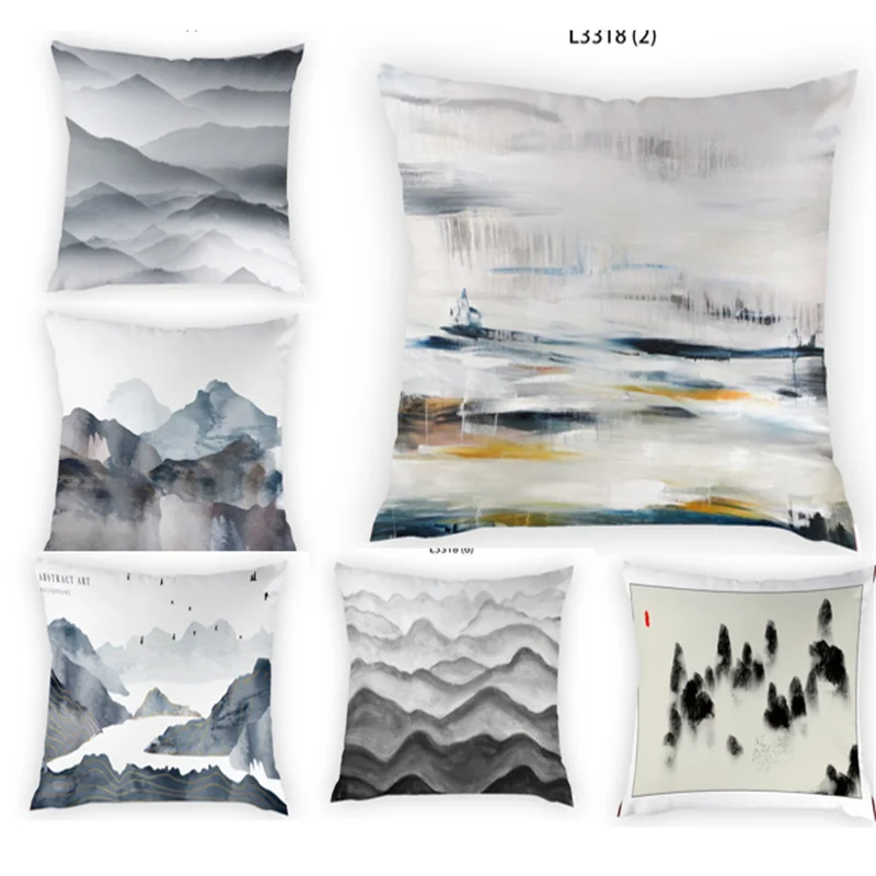 

Striped Landscape Pillowcase Ink Landscape Cojines 50x50 Black and White Color Cushion Cover 2024 New Year Bedroom Decor DF27
