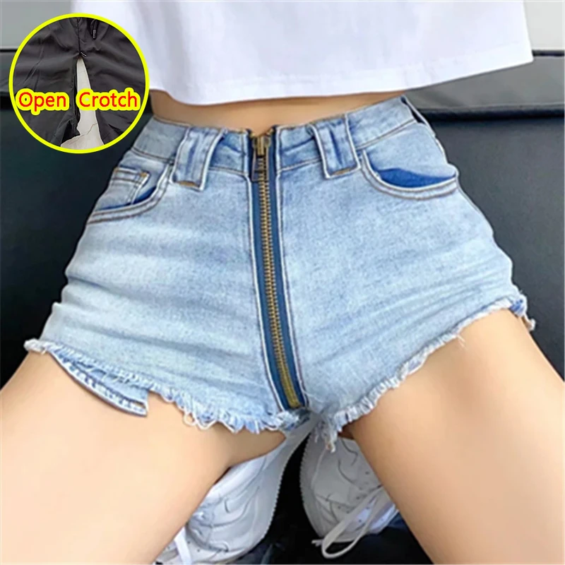 

Женские мини-джинсы с открытой промежностью, сексуальные штаны на молнии y2k, модные эластичные брюки бойфренда с высокой талией и асимметричными карманами, одежда для клуба