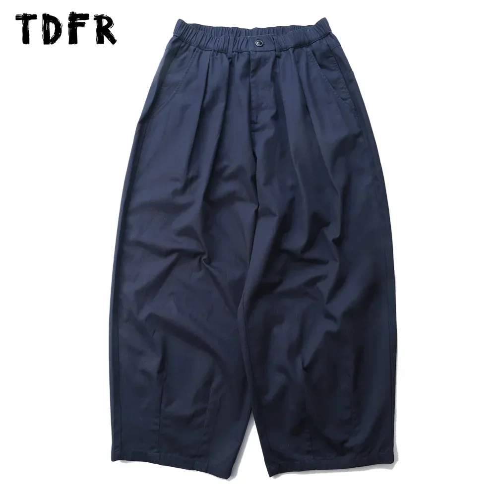 Solid Color Wide Leg Cargo Pants Mens Baggy Pleated Streetwear Elastic Waist Casual Loose Trousers Men casual pants