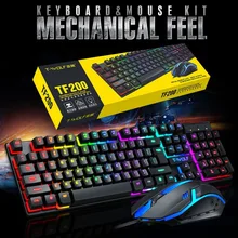 Para usb wired gaming office teclado ergonômico mouse arco íris rgb luz traseira teclado mouse ratos combos conjunto para computador portátil lol