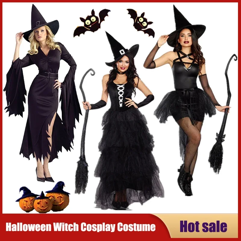 

Halloween Costume Witch for Women, Sexy Fantasy Costumes for Adults, Black Wizard Costume for Masquerade, Carnival Party Perform