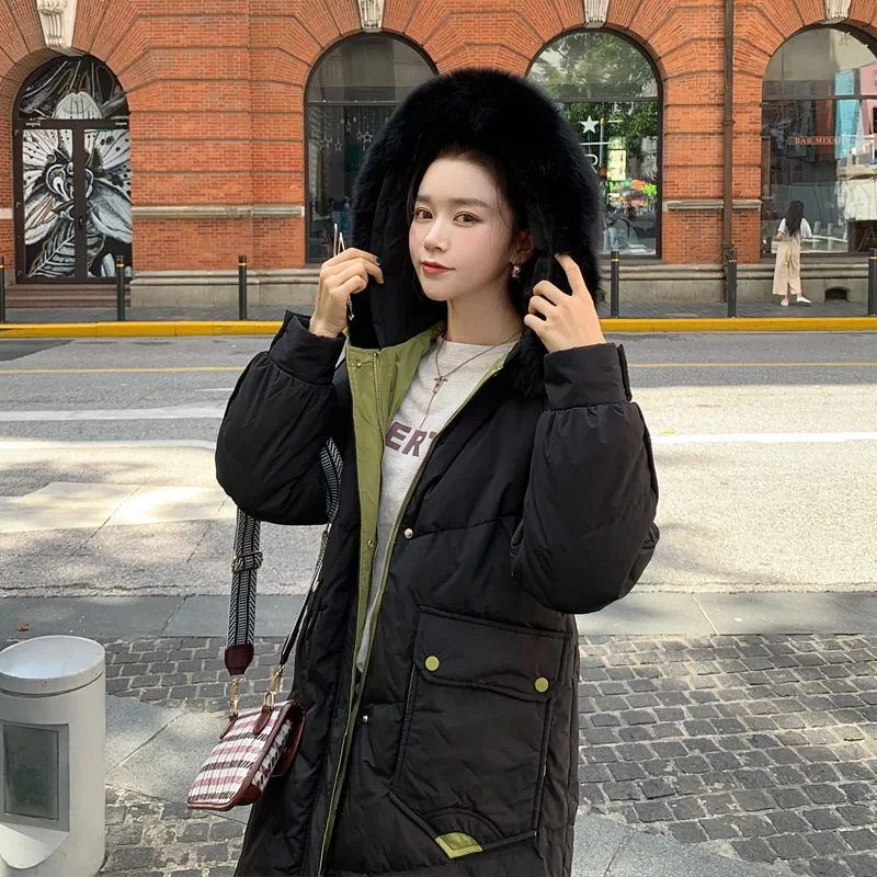 Down Padded Jacket Women's 2022 New Winter Korean Version Loose Long Over-the-knee Rabbit Fur Collar Padded Jacket
