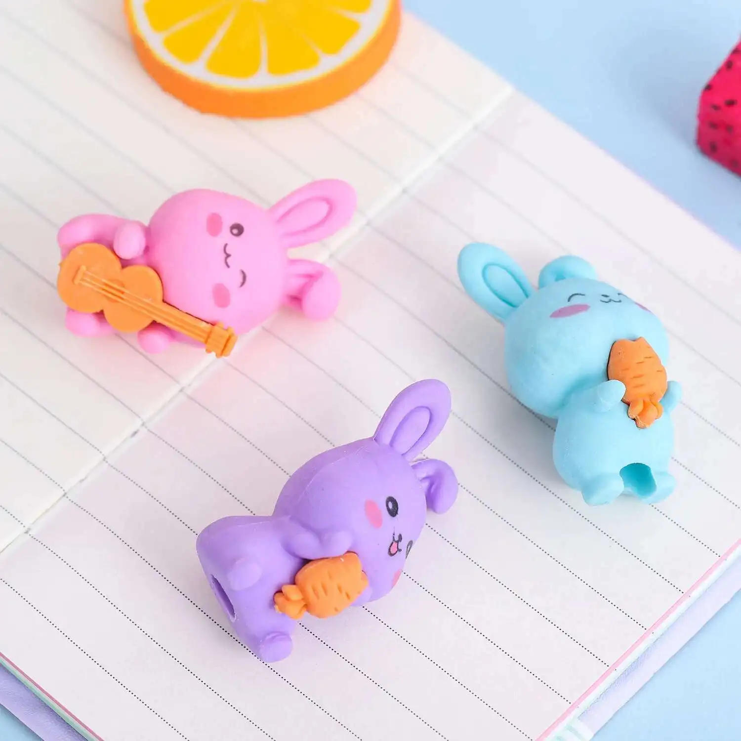 Lytwtw's-Cute Kawaii Rabbit Rubber Eraser Novelty Stationery Office and School Supplies 3 PCS,pencil eraser