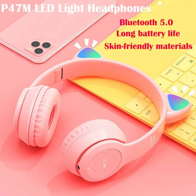 Miglior Regalo Cuffie Wireless Flash Led Auricolari Cat Ear Bt 5.0 Hifi Stereo Kids Headset Support Auricolare Cablato Con Microfono Hd