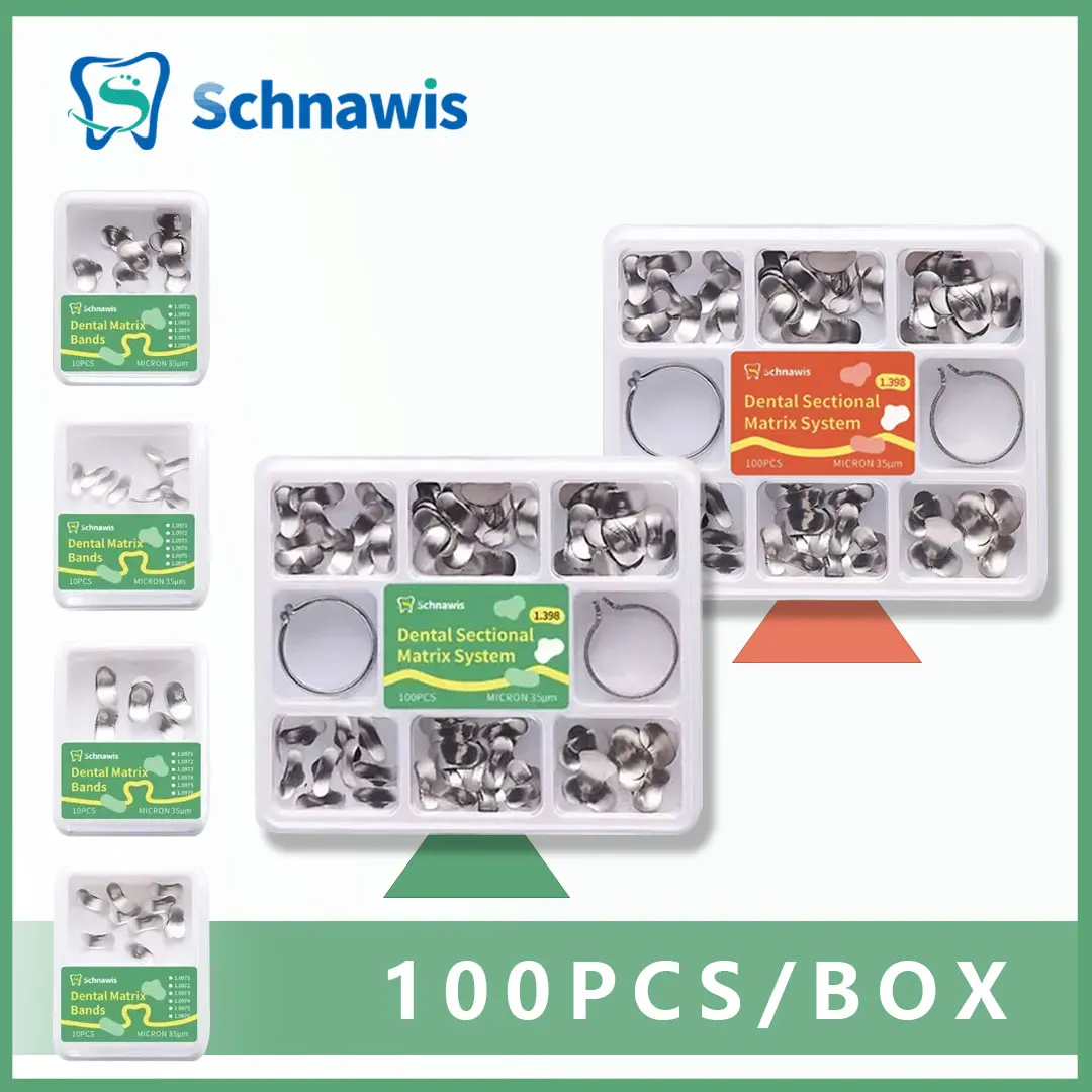 100 Bandes Matrices Dentaires Sectionnelles Contoured + Coins - Recharge Pour Restaurations Dentaires, Neuf