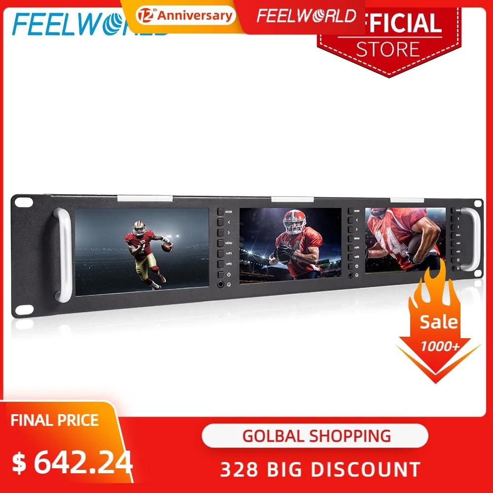 

Feelworld T51 Triple 5 Inch 2RU LCD Rack Mount Monitor with 3G-SDI HDMI AV Input and Output Broadcast Level Quality Monitors