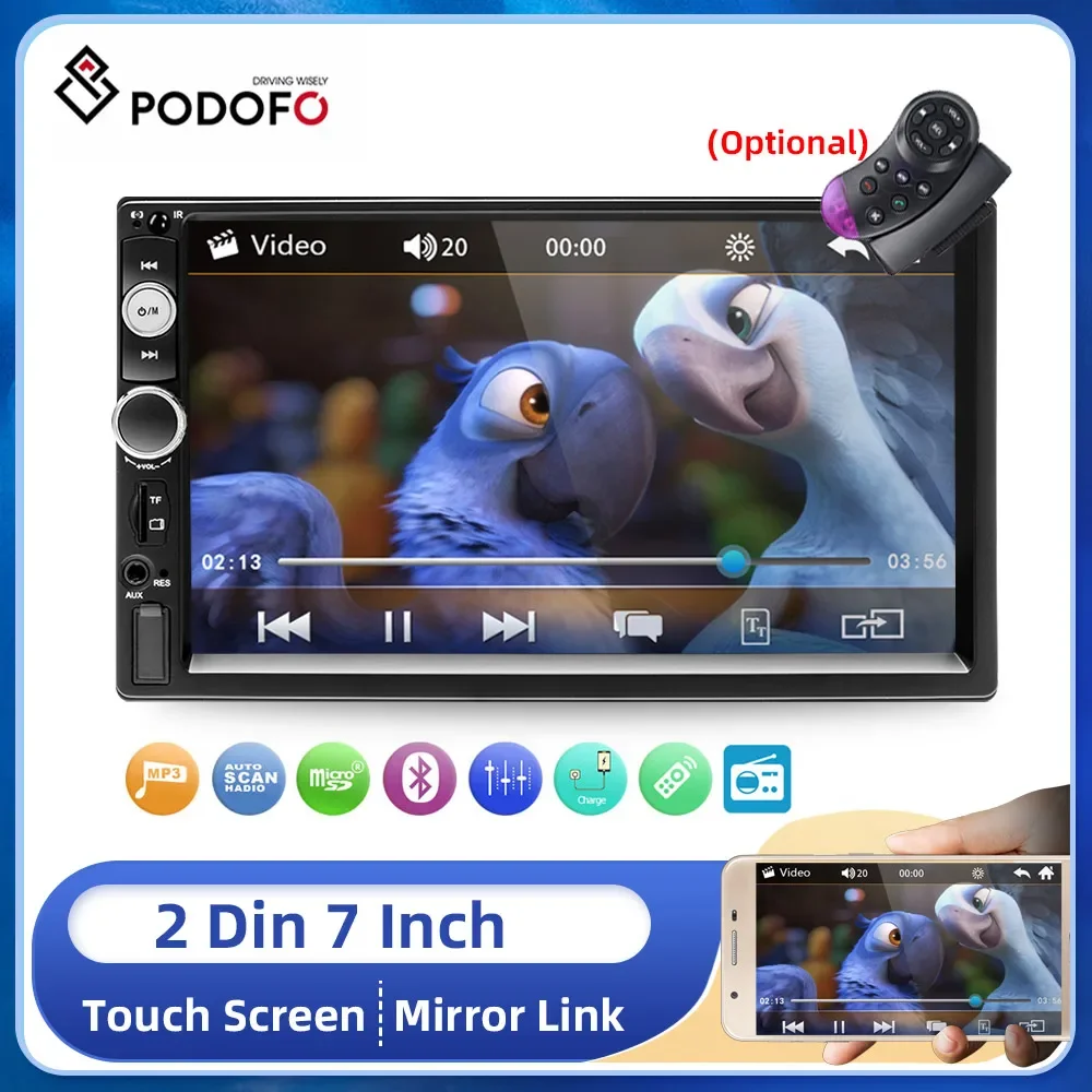 Podofo 2 Din Car Radio 7" Bluetooth Stereo 2din Video Multimedia Player Autoradio Touch Screen Auto Radio For Universal VW Kia