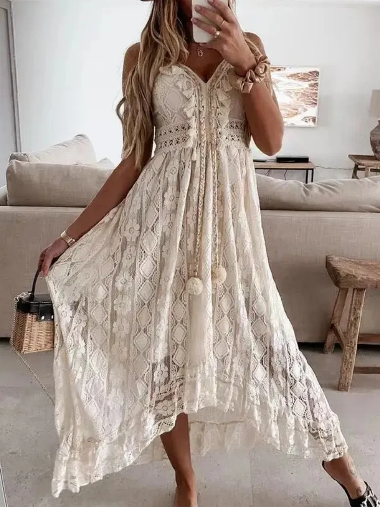 Vestido Feminino Longo de Renda sem Manga