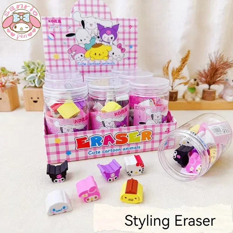 

Sanrio Cartoon Eraser 18/36pcs Kawaii Kuromi Cinnamoroll Student School Supplies Exam Prizes Barreled Stationery Small Gifts