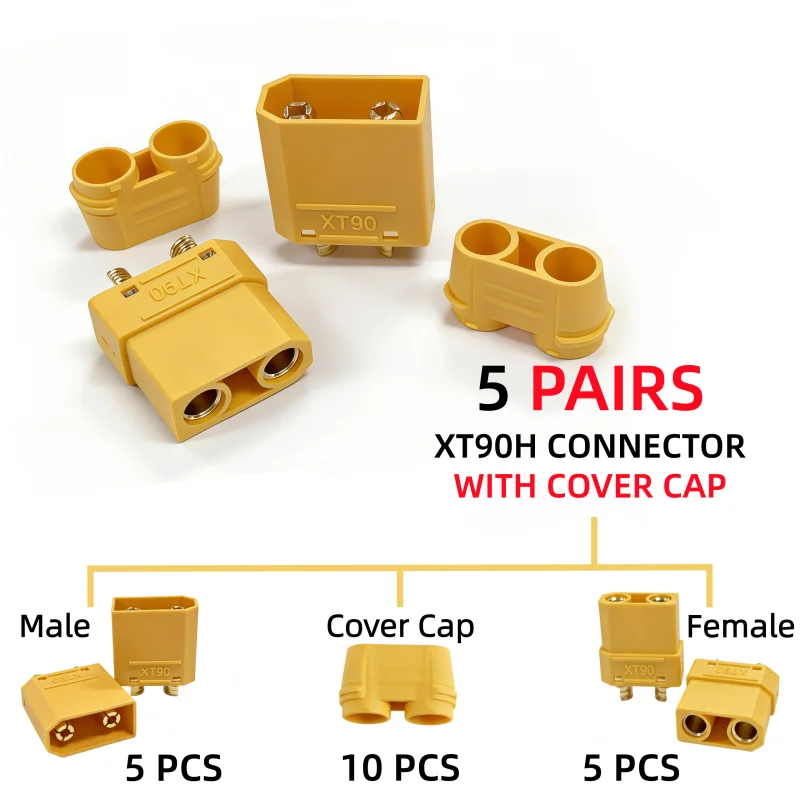 Lot de 5 connecteurs XT90H pour batterie RC - Mâle/Femelle