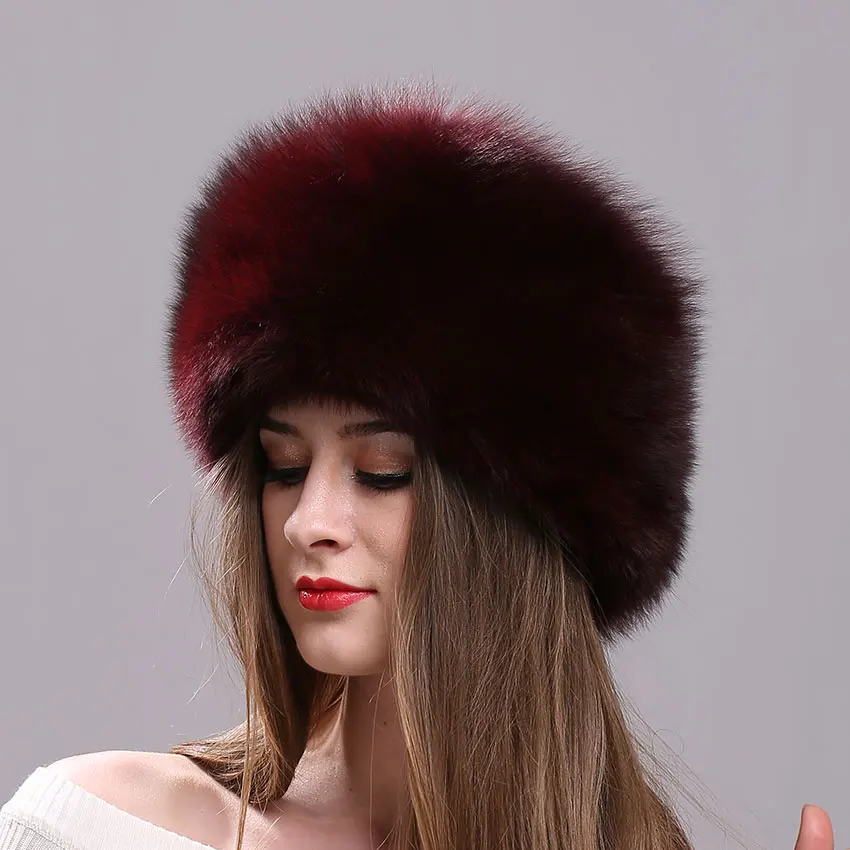 Real Fox Fur Hat for Women with Leather Top Mongolian Princess Hat