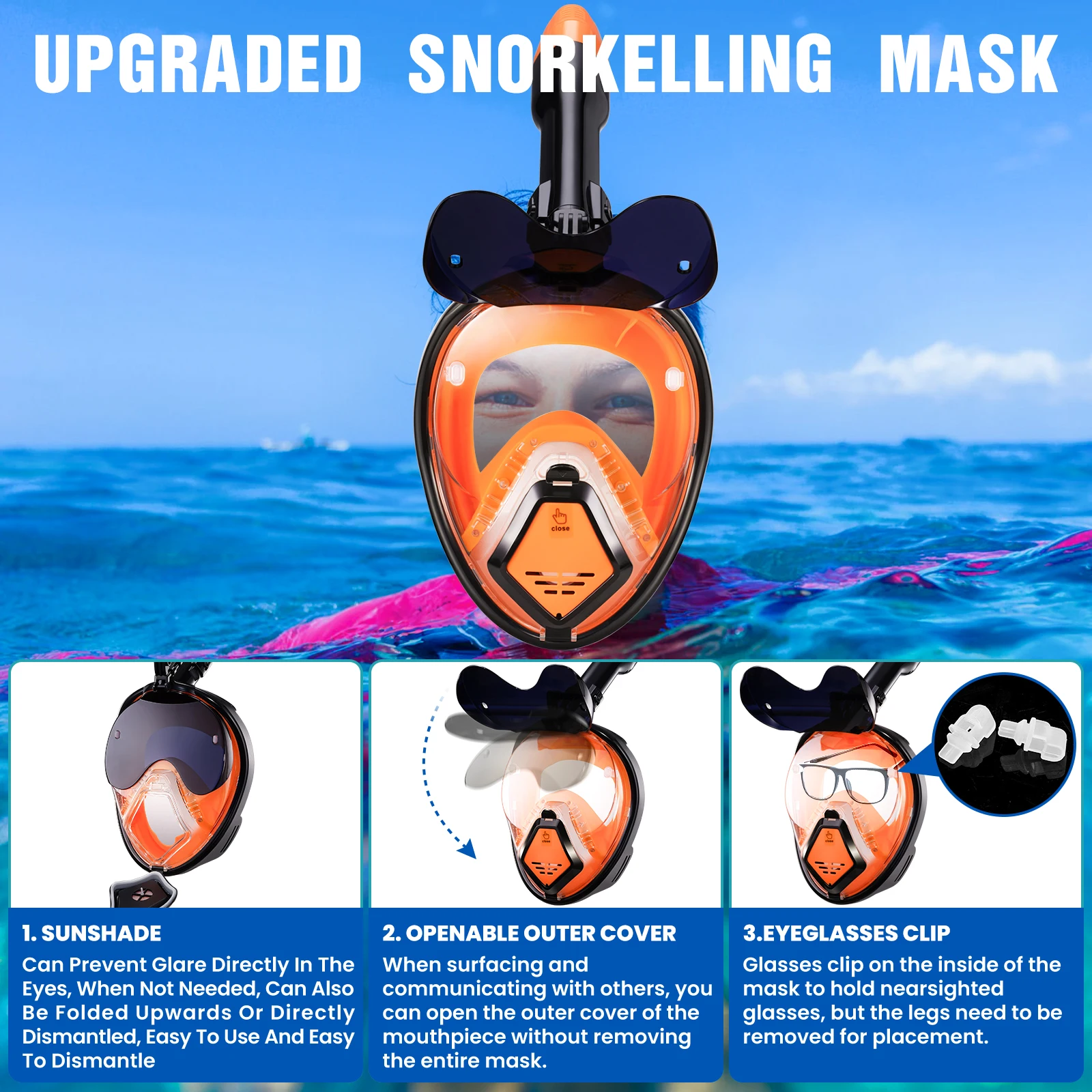 Full Face Snorkel Mask for Adults-Anti-Fog Scuba Diving Mask with Wide View, Swimming For Underwater Snorkeling