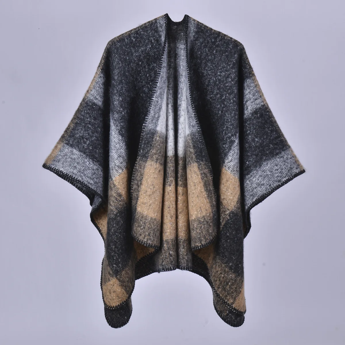 

Imitation Cashmere Cape with Split and Thickened Cloak Tourism Split Shawl Women Cloak Lady Poncho Autumn and Winter Capes Black